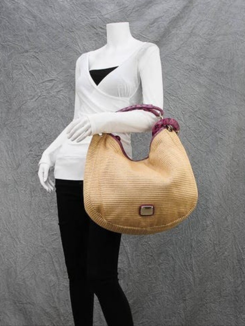Jimmy Choo Raffia Straw Tote with Pink Purple Exotic Snakeskin Trim